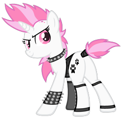 Size: 1745x1669 | Tagged: safe, artist:lillyleaf101, imported from derpibooru, oc, oc:fuzzy dreams, pony, unicorn, base used, butt, choker, clothes, female, looking at you, mare, plot, punk, simple background, solo, spiked choker, spiked wristband, transparent background, wristband