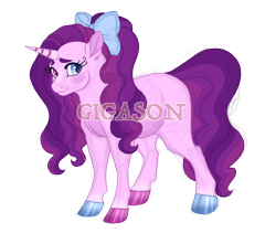 Size: 2395x2021 | Tagged: safe, artist:gigason, imported from derpibooru, oc, oc:sugar cookie, pony, unicorn, bow, female, hair bow, heterochromia, hooves, magical lesbian spawn, mare, multicolored hooves, obtrusive watermark, offspring, parent:pinkie pie, parent:sugar belle, parents:sugarpie, simple background, solo, transparent background, watermark