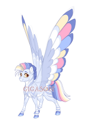 Size: 3200x3700 | Tagged: safe, artist:gigason, imported from derpibooru, oc, oc:strelitzia, hybrid, zebra, zebrasus, zony, colored wings, female, filly, foal, magical lesbian spawn, multicolored wings, obtrusive watermark, offspring, parent:rainbow dash, parent:zecora, simple background, solo, transparent background, watermark, wings