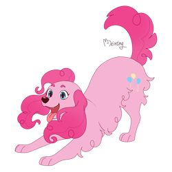 Size: 894x894 | Tagged: safe, artist:beinting, imported from derpibooru, pinkie pie, dog, cute, diapinkes, dogified, face down ass up, female, open mouth, open smile, panting, playful, puppy pie, simple background, smiling, solo, species swap, tongue out, transparent background