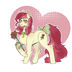 Size: 3000x3000 | Tagged: safe, artist:плацкарта, imported from derpibooru, roseluck, earth pony, pony, bow, collar, commission, commissioner:doom9454, cute, flower, fluffy, pet tag, pony pet, rose, rosepet, simple background, solo, white background