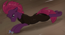 Size: 1543x845 | Tagged: safe, artist:testostepone, imported from derpibooru, tempest shadow, oc, oc:verlo streams, pony, unicorn, my little pony: the movie, female, fetish, giantess, macro, micro, shrunk, size difference, step on me commandommy, tight clothing