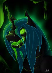 Size: 1280x1792 | Tagged: safe, artist:diskrt, imported from derpibooru, queen chrysalis, changeling, changeling queen, drool, female, sharp teeth, solo, teeth, tongue out