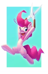 Size: 2157x3297 | Tagged: safe, artist:senaelik, pinkie pie, earth pony, pony, female, mare, open mouth, running with scissors, scissors, simple background, smiling