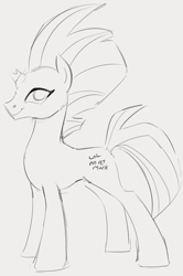 Size: 544x821 | Tagged: safe, artist:dotkwa, tempest shadow, pony, unicorn, female, mare, monochrome, simple background, smiling