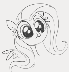 Size: 404x420 | Tagged: safe, artist:dotkwa, fluttershy, pegasus, pony, female, mare, monochrome, scrunch, simple background, smiling, spread wings, wings