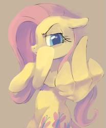 Size: 463x560 | Tagged: safe, artist:dotkwa, fluttershy, pegasus, pony, female, flipping off, frown, mare, simple background, vulgar