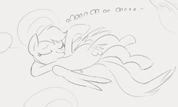 Size: 1064x642 | Tagged: safe, artist:dotkwa, rainbow dash, pegasus, pony, eyes closed, female, flying, mare, monochrome, oooooh, sky, smiling, spread wings, wings