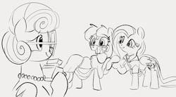 Size: 1113x616 | Tagged: safe, artist:dotkwa, fluttershy, posey shy, oc, oc:dotmare, earth pony, pegasus, pony, camera, canon x oc, clothes, dress, female, glasses, mare, marriage, monochrome, open mouth, simple background, smiling, wedding dress