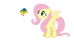 Size: 1920x1080 | Tagged: safe, artist:ianpony98, imported from derpibooru, fluttershy, oc, oc:sunny, bird, crossover, flying, raincoat, simple background, transparent background