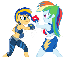 Size: 1280x1025 | Tagged: safe, artist:mlpfan3991, artist:yaya54320bases, imported from derpibooru, rainbow dash, oc, oc:flare spark, human, equestria girls, base used, boxing, boxing gloves, clothes, duo, duo female, equestria girls-ified, female, fight, midriff, shorts, simple background, sports, sports shorts, tomboy, transparent background