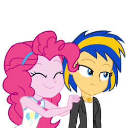Size: 1280x1280 | Tagged: safe, artist:mlpfan3991, artist:yaya54320bases, imported from derpibooru, pinkie pie, oc, oc:flare spark, human, equestria girls, duo, duo female, equestria girls-ified, eyes closed, female, hand on shoulder, happy, simple background, smiling, transparent background