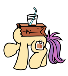 Size: 774x863 | Tagged: safe, artist:paperbagpony, imported from derpibooru, oc, oc only, oc:paper bag, pony, fake cutie mark, glass, simple background, solo, straw, white background