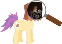 Size: 816x570 | Tagged: safe, artist:phantomarts, imported from derpibooru, oc, oc:paper bag, pony, fake cutie mark, lineless, magnifying glass, simple background, transparent background