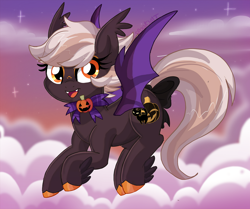 Size: 2596x2169 | Tagged: safe, artist:spookyle, imported from derpibooru, oc, oc only, oc:harvest moon, bat pony, hybrid, bat pony oc, bow, fangs, female, high res, hybrid oc, signature, solo, tail, tail bow