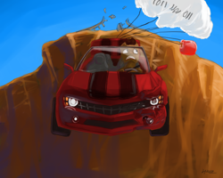 Size: 1280x1024 | Tagged: safe, artist:chickhawk96, imported from derpibooru, pony, car, chevrolet camaro, cliff, driving, falling, parachute, solo