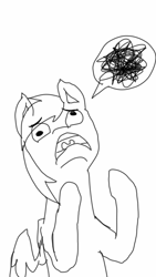 Size: 720x1280 | Tagged: safe, artist:chickhawk96, imported from derpibooru, derpy hooves, pegasus, pony, 1000 hours in ms paint, d:, monochrome, open mouth, solo, speech bubble