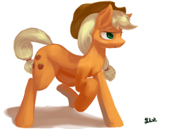 Size: 1600x1200 | Tagged: safe, artist:chickhawk96, imported from derpibooru, applejack, earth pony, pony, female, mare, raised hoof, simple background, solo, white background