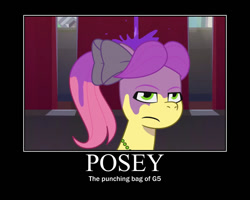 Size: 750x600 | Tagged: safe, edit, edited screencap, imported from derpibooru, screencap, earth pony, pony, spoiler:g5, spoiler:my little pony: tell your tale, spoiler:tyts01e09, female, g5, it's t.u.e.s. day, mare, motivational poster, my little pony: tell your tale, posey bloom, posey can't catch a break, unamused