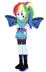 Size: 365x571 | Tagged: safe, artist:selenaede, artist:user15432, imported from derpibooru, rainbow dash, fairy, human, equestria girls, alternate hairstyle, barely eqg related, base used, belt, blue dress, blue wings, boots, bow, clothes, costume, crossover, cutie mark on clothes, ear piercing, fairy wings, fairyized, gloves, grin, hair bow, halloween, halloween costume, hallowinx, hand on hip, high heel boots, high heels, long hair, open mouth, piercing, ponied up, ponytail, shoes, simple background, smiling, solo, sparkly wings, transparent background, wings, winx, winx club, winxified
