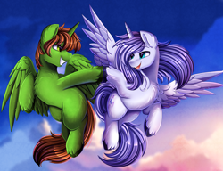 Size: 3130x2408 | Tagged: safe, artist:pridark, imported from derpibooru, oc, oc only, alicorn, pony, alicorn oc, duo, horn, wings