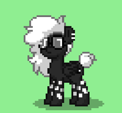 Size: 350x325 | Tagged: safe, artist:floof hoof, imported from derpibooru, oc, oc:double stuff, pegasus, pony, pony town, female, glasses, green background, mare, mottled coat, pixel art, round glasses, simple background, solo, spots, white mane