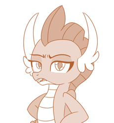Size: 664x720 | Tagged: safe, artist:sintakhra, edit, imported from derpibooru, smolder, dragon, tumblr:studentsix, hand on hip, looking at you, simple background, smolder is not amused, solo, unamused, white background