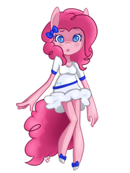 Size: 600x798 | Tagged: safe, artist:kasukamachikyu, imported from derpibooru, pinkie pie, anthro, beautiful, bow, clothes, dress, furry, hair bow, shoes, simple background, solo, transparent background