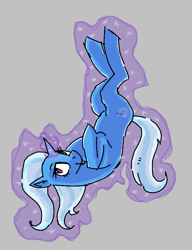 Size: 685x894 | Tagged: safe, trixie, pony, unicorn, aggie.io, female, floating, magic, mare, simple background, smiling, upside down