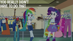 Size: 1920x1080 | Tagged: safe, edit, edited screencap, editor:quoterific, imported from derpibooru, screencap, rainbow dash, rarity, human, equestria girls, friendship games, clothes, duo, duo female, embarrassed, female, open mouth