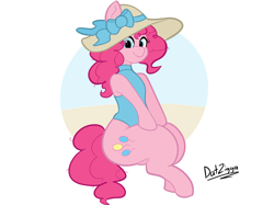 Size: 3644x2731 | Tagged: safe, artist:datzigga, derpibooru exclusive, imported from derpibooru, pinkie pie, earth pony, pony, clothes, cute, diapinkes, female, hat, leotard, looking at you, mare, one-piece swimsuit, simple background, smiling, smiling at you, solo, sun hat, swimsuit, white background