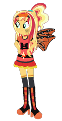 Size: 326x636 | Tagged: safe, artist:selenaede, artist:user15432, imported from derpibooru, sunset shimmer, fairy, human, equestria girls, alternate hairstyle, barely eqg related, base used, boots, bow, clothes, costume, crossover, cutie mark on clothes, fairy wings, fairyized, gloves, halloween, halloween costume, hallowinx, hand on hip, high heel boots, high heels, long hair, motorcross, orange wings, ponied up, ponytail, red dress, shoes, simple background, socks, solo, sparkly wings, transparent background, wings, winx, winx club, winxified