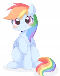 Size: 1602x2048 | Tagged: safe, artist:ginmaruxx, imported from derpibooru, rainbow dash, pegasus, pony, blushing, cute, dashabetes, female, looking at you, mare, simple background, smiling, smiling at you, solo, white background