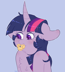 Size: 1338x1476 | Tagged: safe, artist:ponka-pie, derpibooru exclusive, imported from derpibooru, twilight sparkle, pony, unicorn, adult foal, blushing, chest fluff, female, fetish, floppy ears, heart, heart eyes, looking away, nervous, pacifier, simple background, smiling, solo, unicorn twilight, wingding eyes