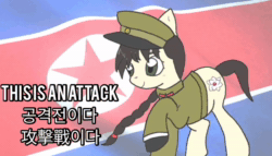 Size: 1256x720 | Tagged: safe, anonymous artist, imported from derpibooru, oc, oc:mokran, pony, animated, nation ponies, north korea, north korean national day, ponified, solo, song, sound, webm