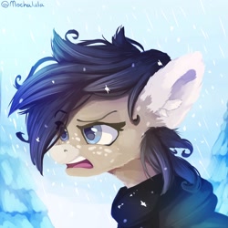 Size: 2000x2000 | Tagged: safe, artist:mochalula, imported from derpibooru, oc, oc only, pony, background pony, snow, snowfall, solo