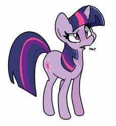 Size: 3170x3453 | Tagged: safe, artist:kindakismet, imported from derpibooru, twilight sparkle, pony, unicorn, confused, female, high res, horn, huh, mare, open mouth, simple background, solo, unicorn twilight, white background