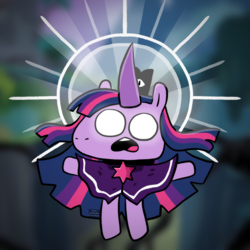 Size: 2000x2000 | Tagged: safe, artist:queertrixie, imported from derpibooru, twilight sparkle, unicorn, cloak, clothes, crossover, crown, cult of the lamb, glowing, glowing eyes, jewelry, possessed, red crown, regalia, unicorn twilight