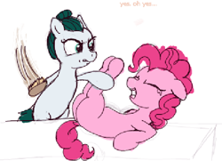 Size: 534x387 | Tagged: safe, artist:rusticanon, imported from derpibooru, cloudy quartz, pinkie pie, earth pony, pony, abuse, angry, ballonbutt, brush, butt, crying, diaper position, duo, eyes closed, female, hairbrush, low quality, lying down, mare, mother and child, mother and daughter, on back, pinkiebuse, plot, punishment, screaming, simple background, spanking, tears of pain, text, traditional art, white background