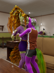 Size: 1012x1350 | Tagged: safe, artist:stellarator, imported from derpibooru, adagio dazzle, oc, oc:peach cobbler, anthro, unguligrade anthro, comic:we will be adored, comic:we will be adored part 44, 3d, blender, blender cycles, cycles render, not sfm