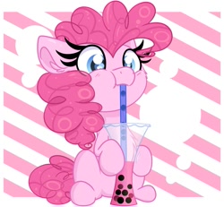 Size: 955x882 | Tagged: safe, artist:lbrcloud, imported from derpibooru, part of a set, pinkie pie, earth pony, pony, abstract background, bubble tea, drink, drinking straw, solo, straw