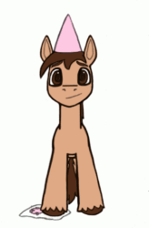Size: 312x476 | Tagged: safe, artist:dsb71013, imported from derpibooru, oc, oc only, oc:night cap, earth pony, pony, animated, ear flick, hat, party hat, simple background, solo, white background
