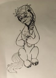 Size: 2727x3749 | Tagged: safe, artist:brightenight-heart, imported from derpibooru, sunny starscout, earth pony, pony, braid, cardiophile, cardiophilia, fetish, g5, heart, heartbeat, solo, stethoscope, traditional art