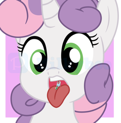 Size: 5136x5208 | Tagged: safe, alternate version, artist:milkyboo898, imported from derpibooru, sweetie belle, oc, oc:milkyboo, pony, oral invitation, sweetiepred, tongue out, vore