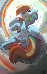 Size: 3300x5100 | Tagged: safe, artist:beardie, imported from derpibooru, rainbow dash, pegasus, pony, ;p, butt, cloud, cute, dashabetes, eye clipping through hair, female, flying, mare, one eye closed, plot, rainbow, rainbutt dash, solo, spread wings, tongue out, underhoof, wings, wink