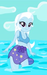 Size: 3000x4805 | Tagged: safe, artist:sarahthefox97, artist:yaya54320bases, imported from derpibooru, trixie, human, equestria girls, equestria girls series, bikini, breasts, cleavage, clothes, female, legs in the water, sarong, solo, swimsuit, water