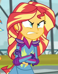 Size: 1436x1831 | Tagged: safe, imported from derpibooru, screencap, sunset shimmer, human, equestria girls, friendship games, angry, cropped, crossed arms, female, gritted teeth, solo, teeth