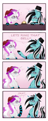 Size: 1980x4932 | Tagged: safe, artist:ruby gilbert, imported from derpibooru, oc, oc only, oc:med, oc:purapoint, earth pony, pony, unicorn, comic:thebell, bell, comic, cute, earth pony oc, glasses, happy, hat, horn, speech bubble, tail, tail wag, top hat, unicorn oc, wholesome