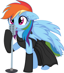 Size: 6262x7165 | Tagged: safe, artist:cyanlightning, imported from derpibooru, rainbow dash, pegasus, pony, .svg available, absurd resolution, clothes, dress, evening gloves, female, gloves, long gloves, mare, microphone, rainbow dash always dresses in style, simple background, singing, smiling, solo, transparent background, vector
