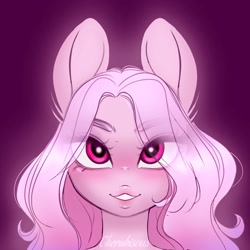 Size: 2048x2046 | Tagged: safe, artist:cherubisous, imported from derpibooru, oc, oc only, oc:kia, anthro, earth pony, bust, eye clipping through hair, eyebrows, eyebrows visible through hair, female, looking at you, mare, smiling, smiling at you, solo